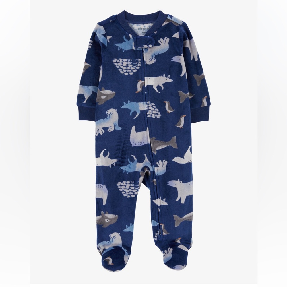 Carter's Baby Arctic Animals Zip-Up Velboa Sleep & Play Pajama.Navy Color. 24M